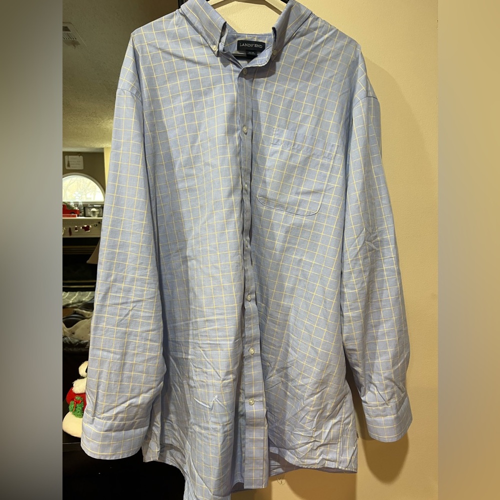 Lands' End Men’s Big and Tall Blue no iron supima traditional fit shirt